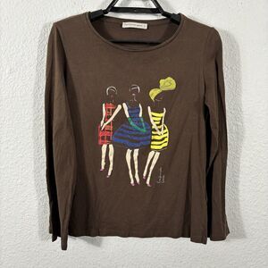 Purificacion Garcia Top Womens Size S Brown Cotton Long Sleeve T‎ Shirt